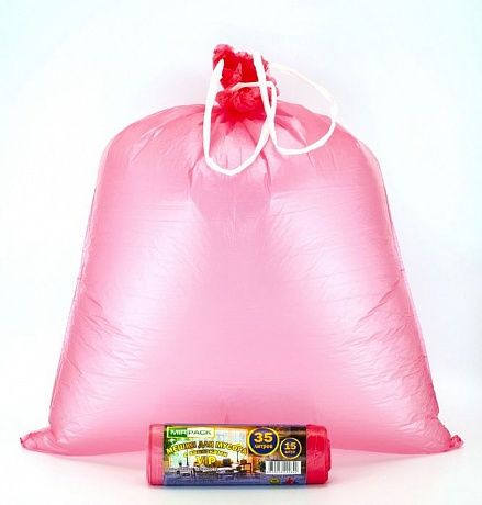 Пакеты для мусора с завязками 35 л, 18 мкм, 15 шт, ПНД, красные - Вид 2